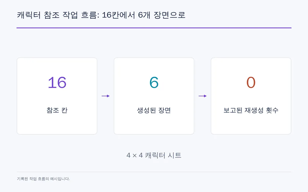 캐릭터 참조 작업 흐름: 16칸에서 6개 장면으로