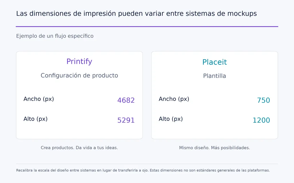 Las dimensiones de impresión pueden variar entre sistemas de mockups