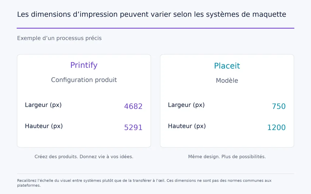 Les dimensions d’impression peuvent varier selon les systèmes de maquette
