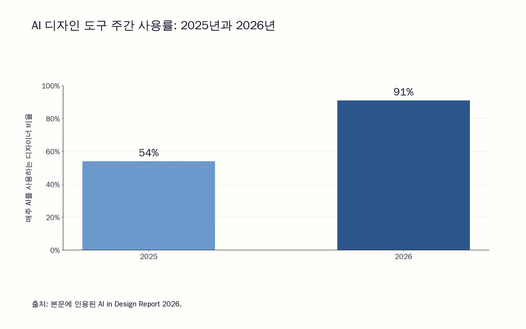 AI 디자인 도구 주간 사용률: 2025년과 2026년