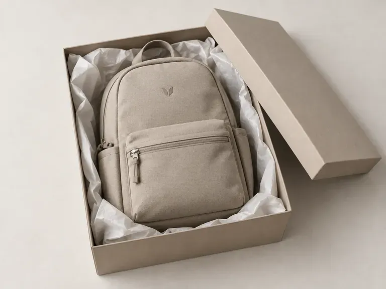 Company Gift Backpacks: a plain pack carrying a small tonal logo