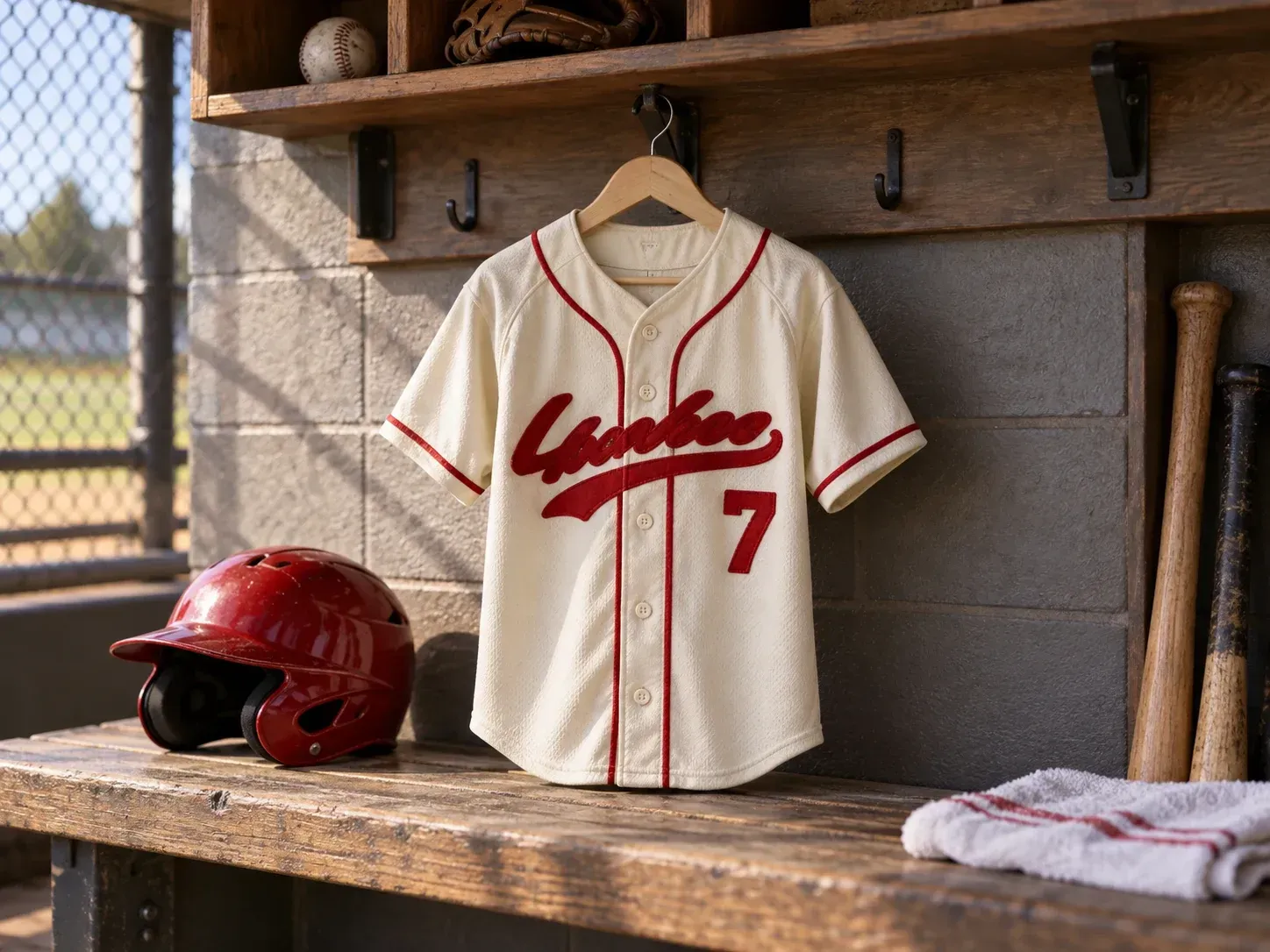 Cream and red baseball jersey drawn for a youth team