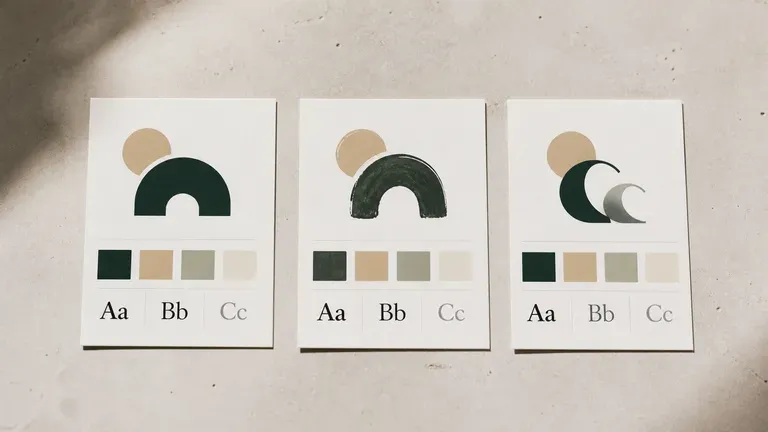 同じ説明のロゴ3方向:幾何学、手描き、文字ベース