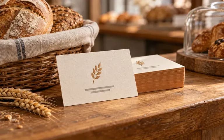 A new bakery's card on the shop counter