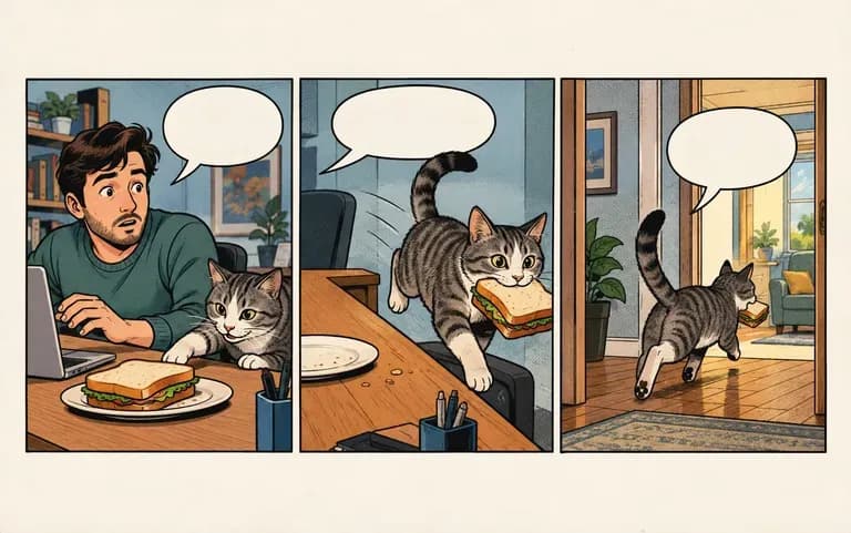 A three-panel strip drawn from a short scene