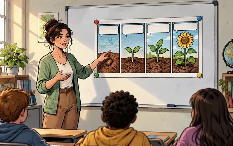 A classroom comic strip about a lesson