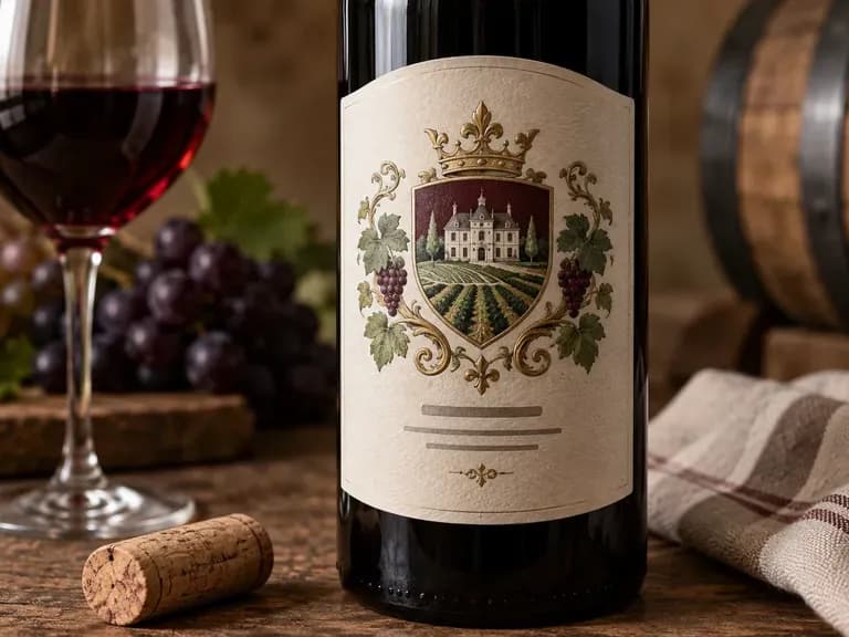 Winery-Style Crests: vines and a château outline