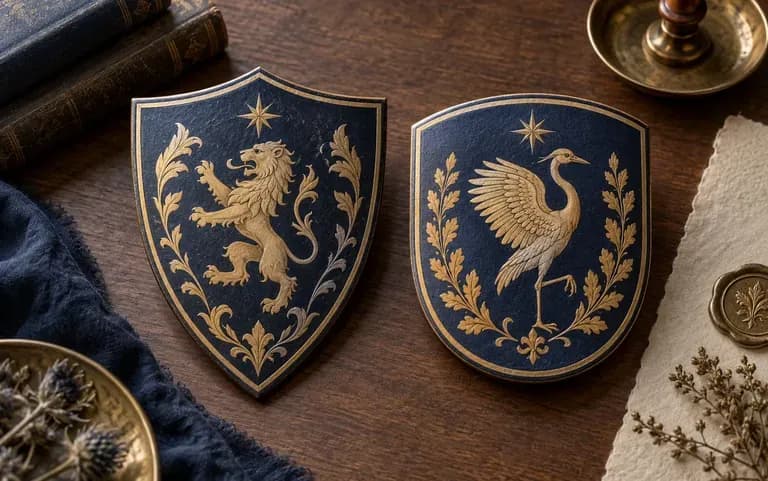 Two shield shapes in the same family colors