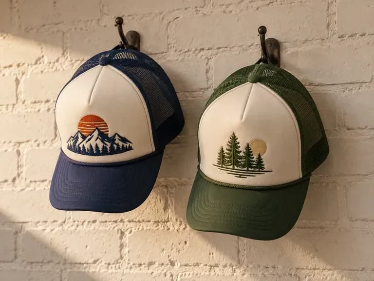 Trucker Hats: foam fronts with mesh backs in team colors