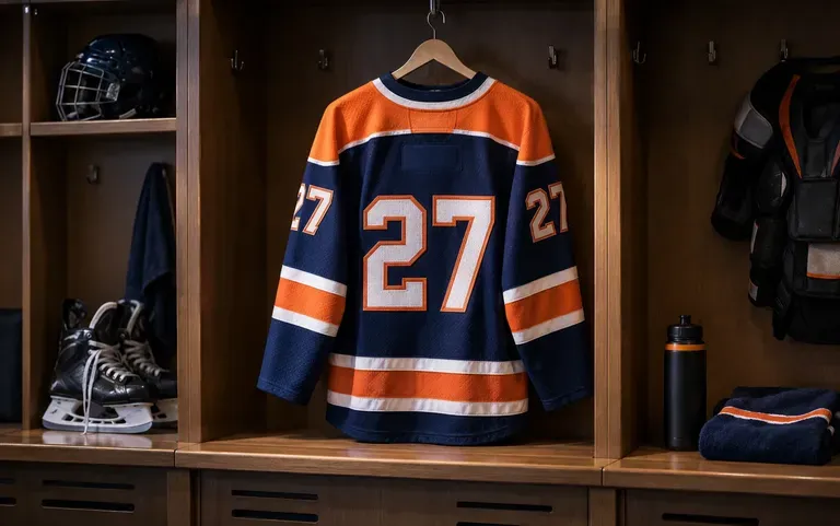 Un diseño de camiseta de hockey con los colores de un equipo