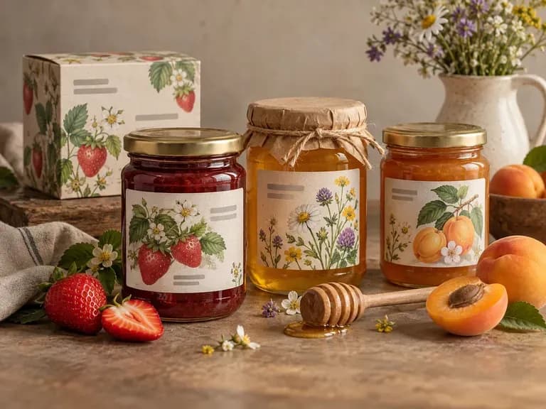 Honey and Jam Labels: hand-drawn fruit and flowers