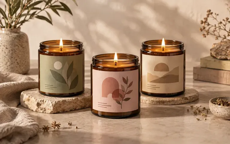 A candle label matching a product line