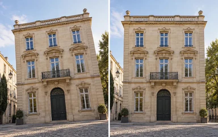 A leaning facade made upright