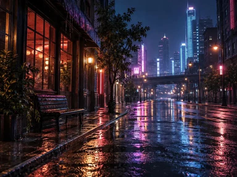 Neon Streets: rain and reflections at night