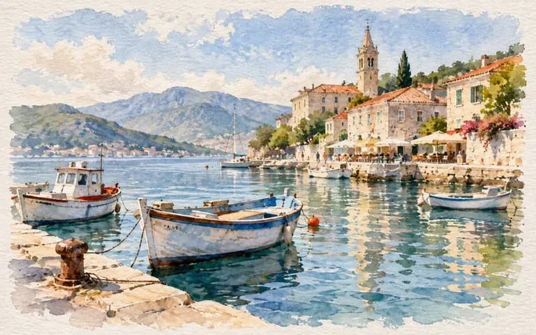 A watercolor harbor made from a text prompt