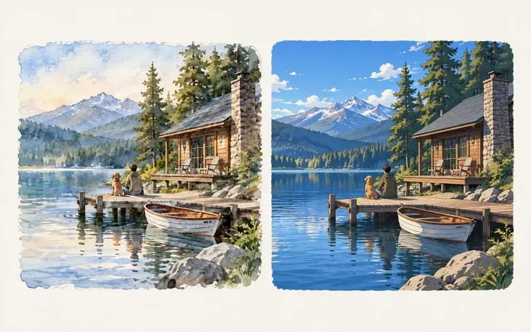 The same photo in watercolor and anime