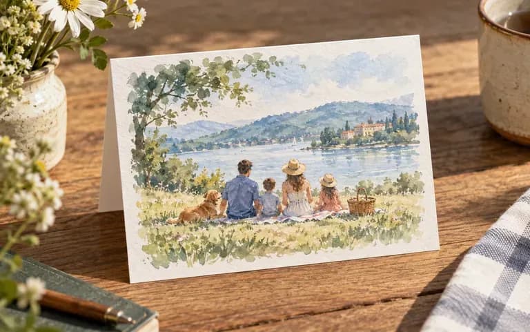 A family photo as a watercolor card