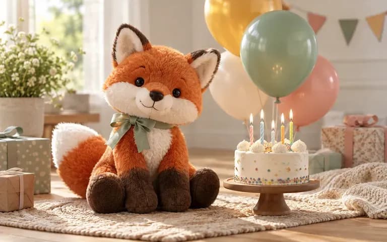 아이의 생일을 위한 여우 봉제 인형 콘셉트