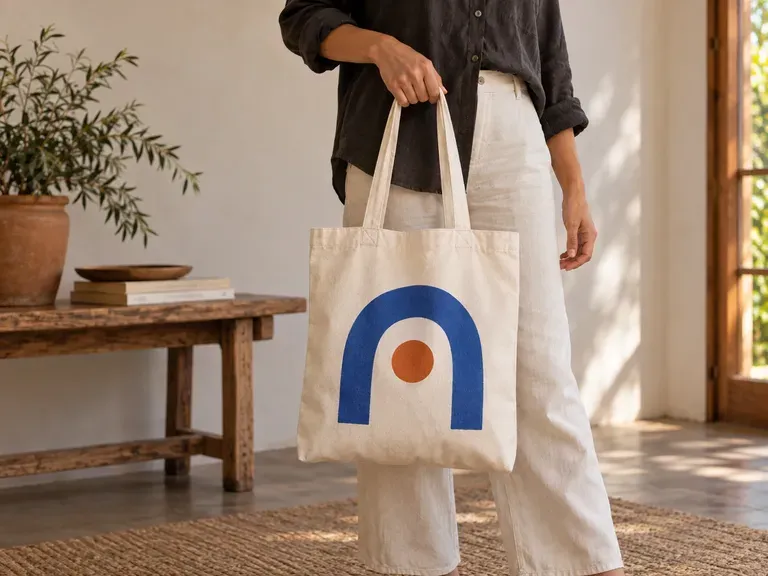 Escenas con tote bag llevada: el diseño frontal revisado mientras se lleva la bolsa