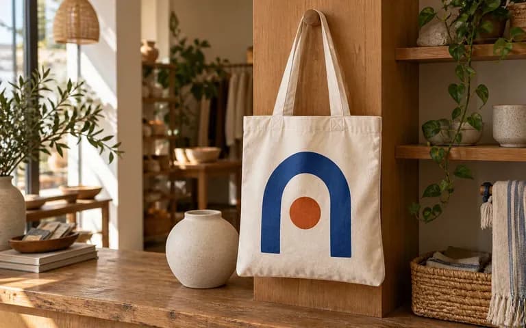 El concepto de bolsa de lona de marca de una tienda
