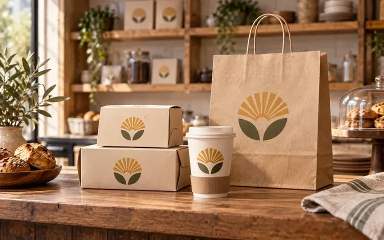 Línea de envases alimentarios en mostrador de tienda