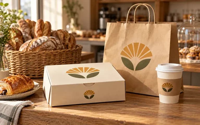 Conjunto de envases de panadería sobre un mostrador