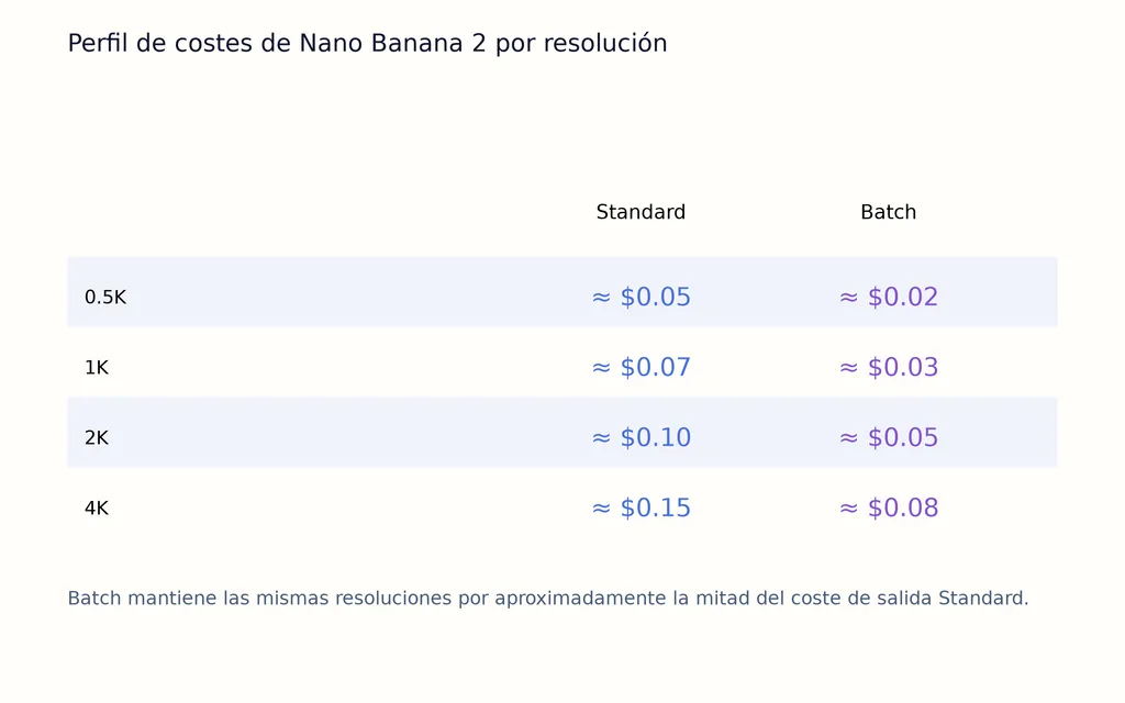 Perfil de costes de Nano Banana 2 por resolución