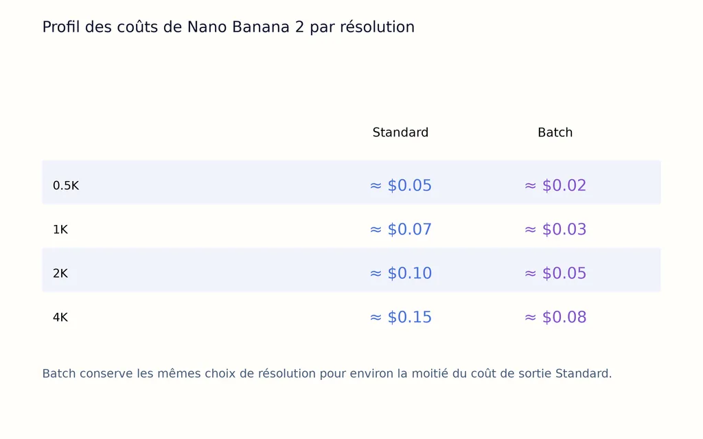 Profil des coûts de Nano Banana 2 par résolution