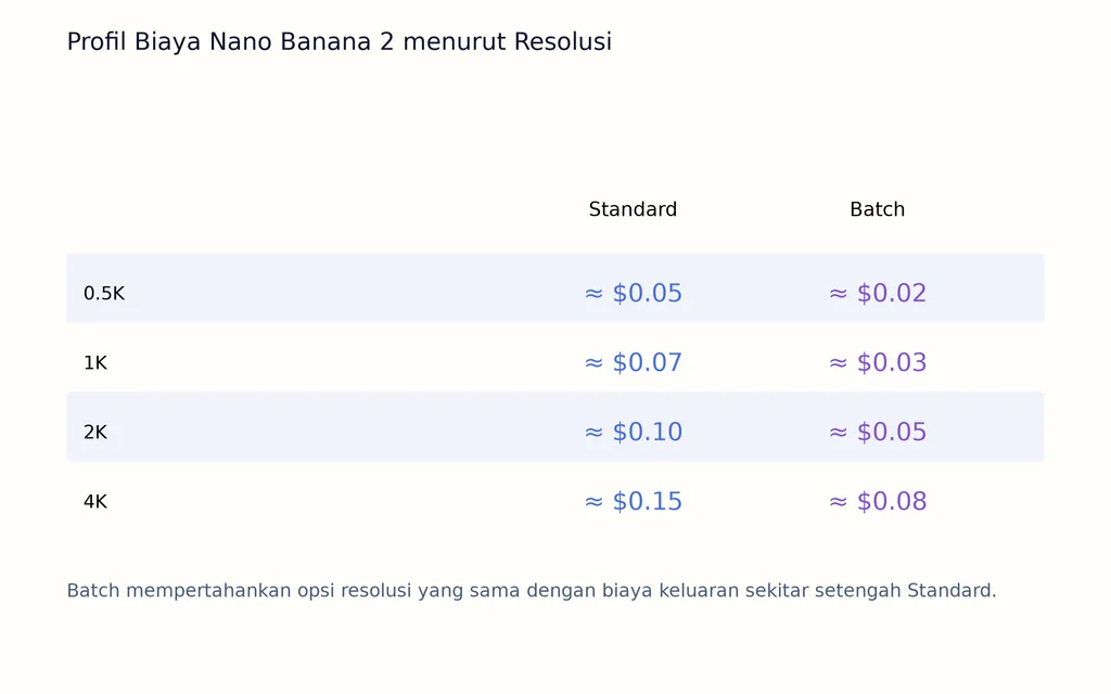 Profil Biaya Nano Banana 2 menurut Resolusi
