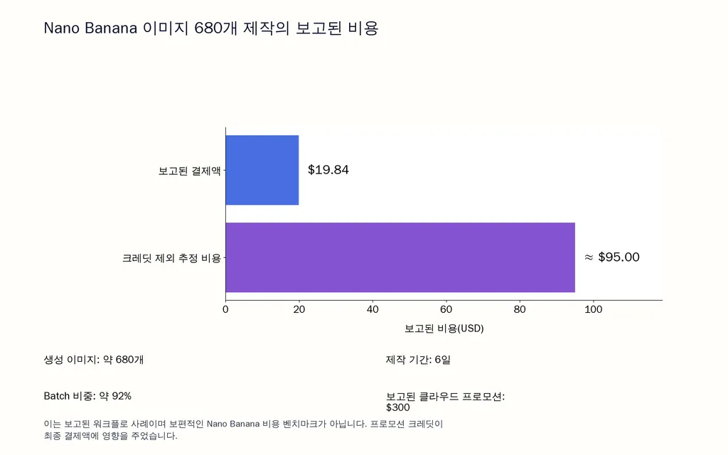 Nano Banana 이미지 680개 제작의 보고된 비용