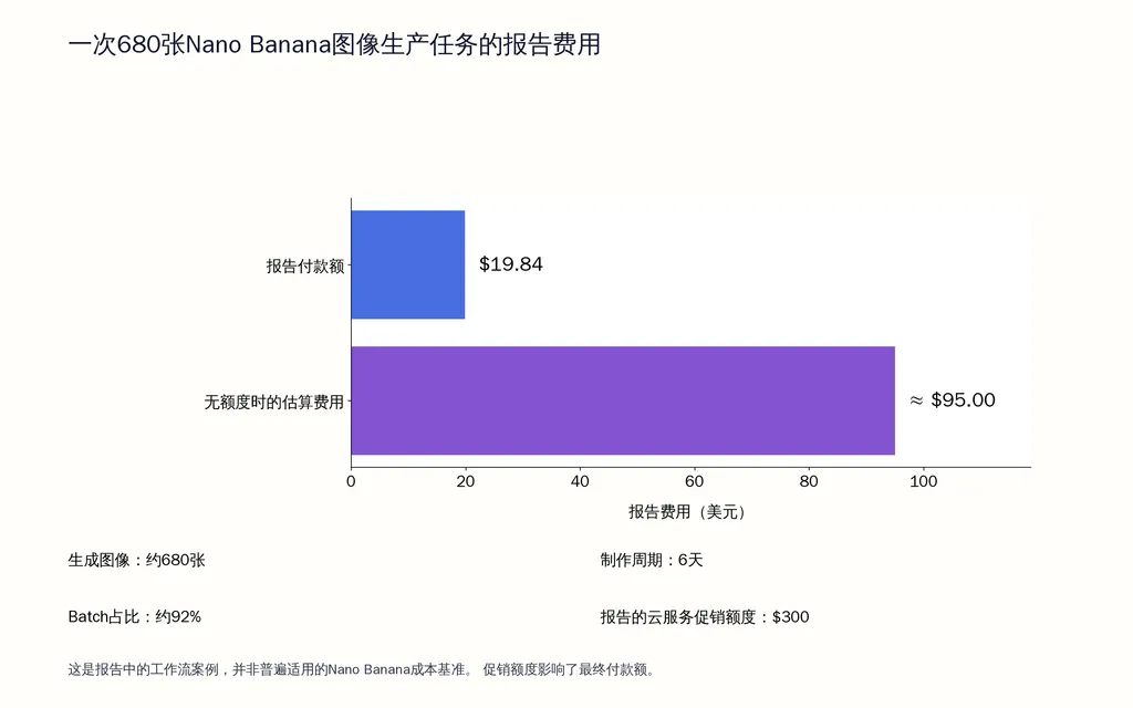 一次680张Nano Banana图像生产任务的报告费用