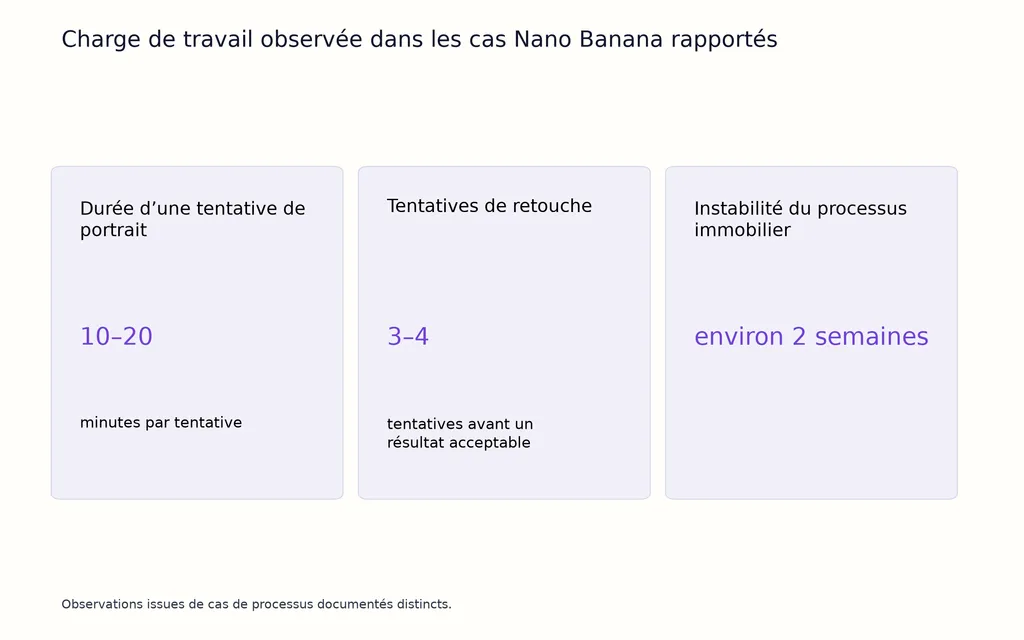 Charge de travail observée dans les cas Nano Banana rapportés