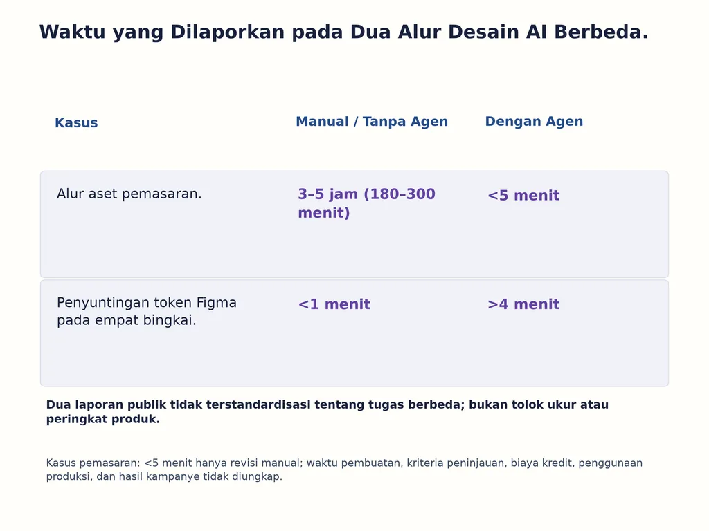 Waktu yang Dilaporkan pada Dua Alur Desain AI Berbeda.