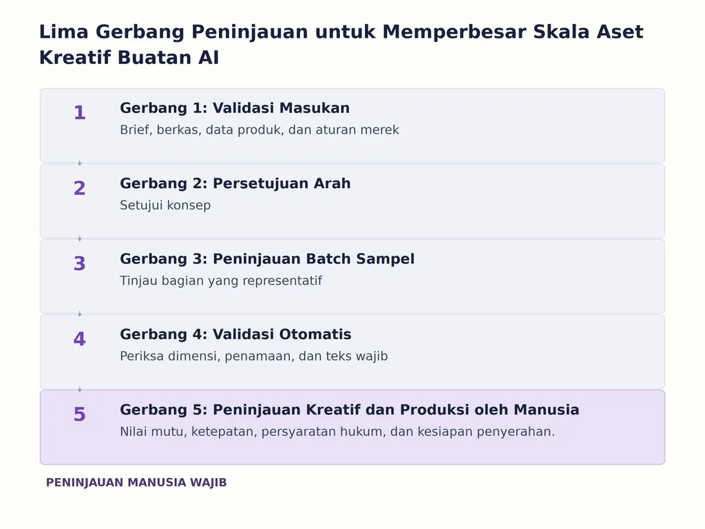 Lima Gerbang Peninjauan untuk Memperbesar Skala Aset Kreatif Buatan AI