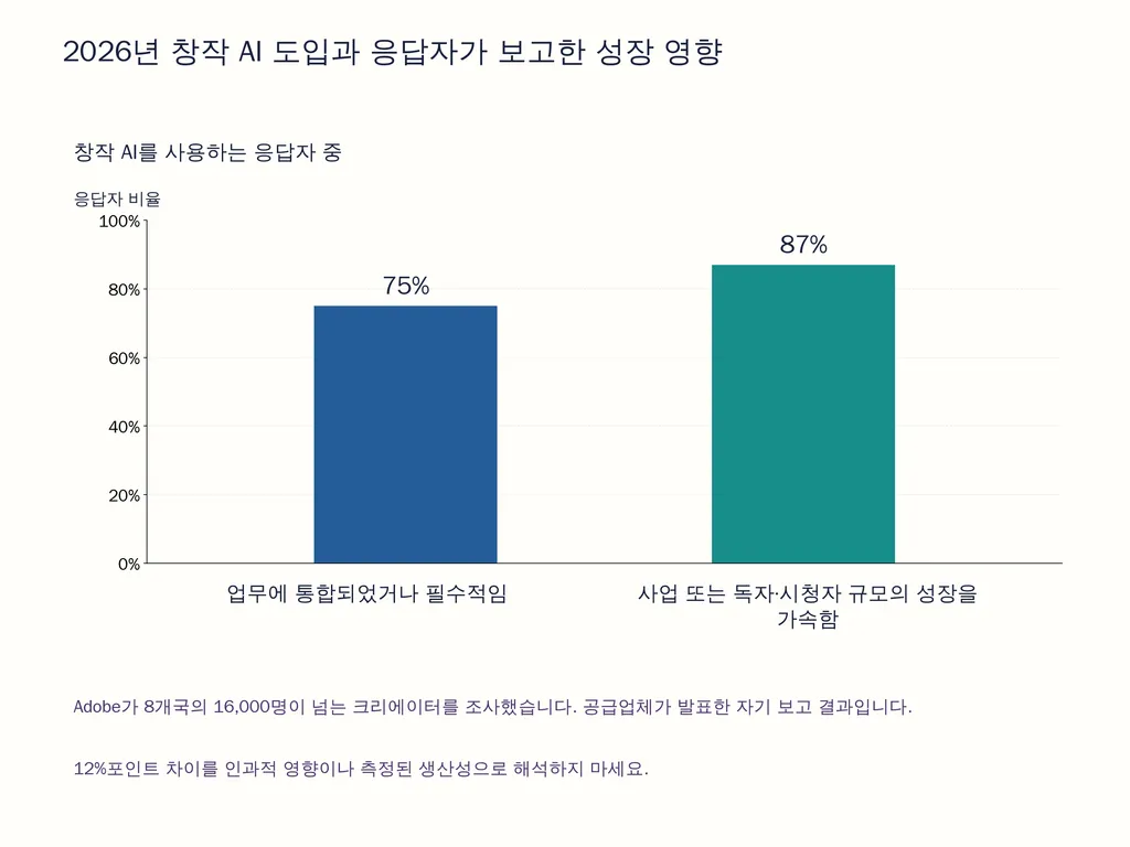 2026년 창작 AI 도입과 응답자가 보고한 성장 영향
