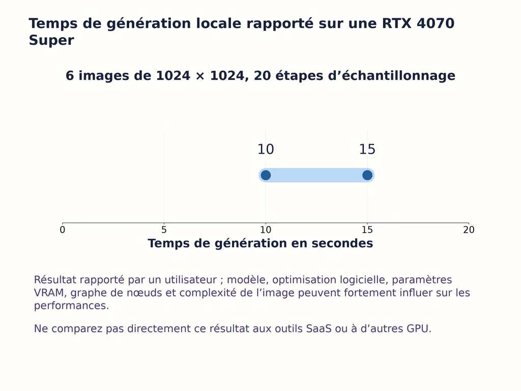 Temps de génération locale rapporté sur une RTX 4070 Super