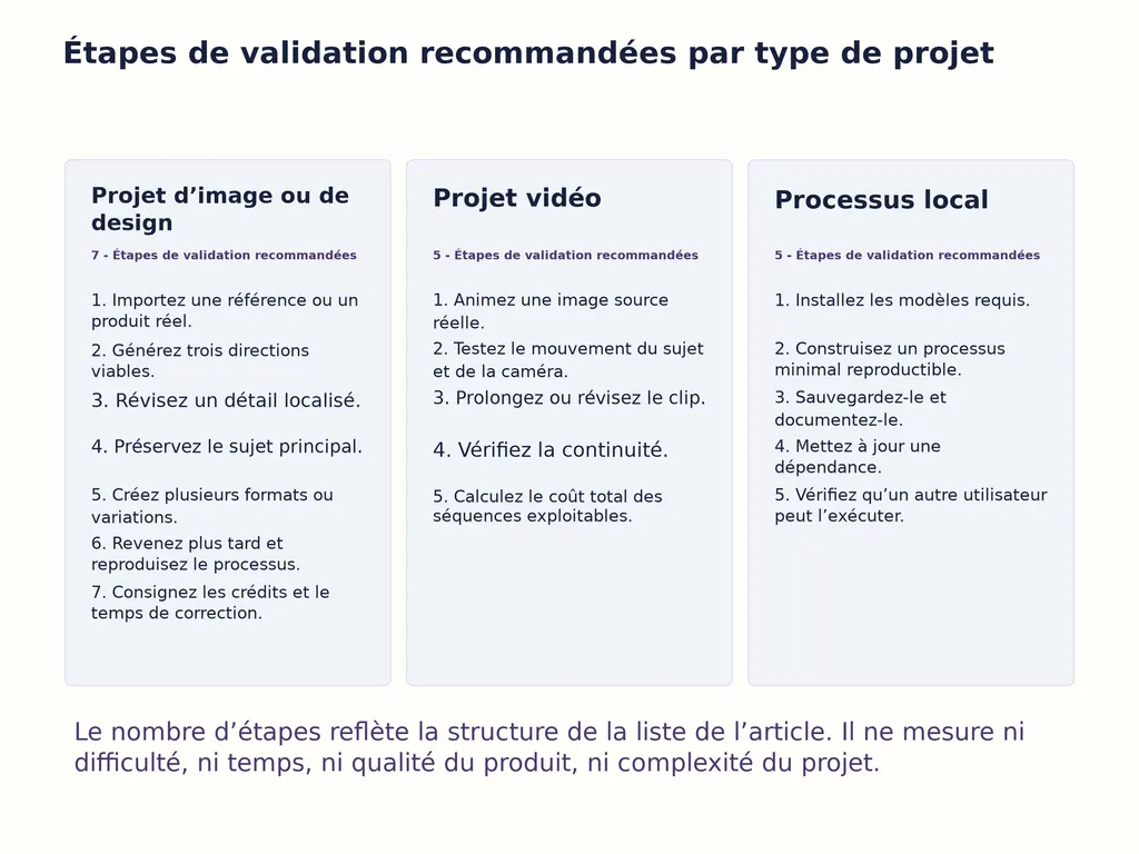Étapes de validation recommandées par type de projet