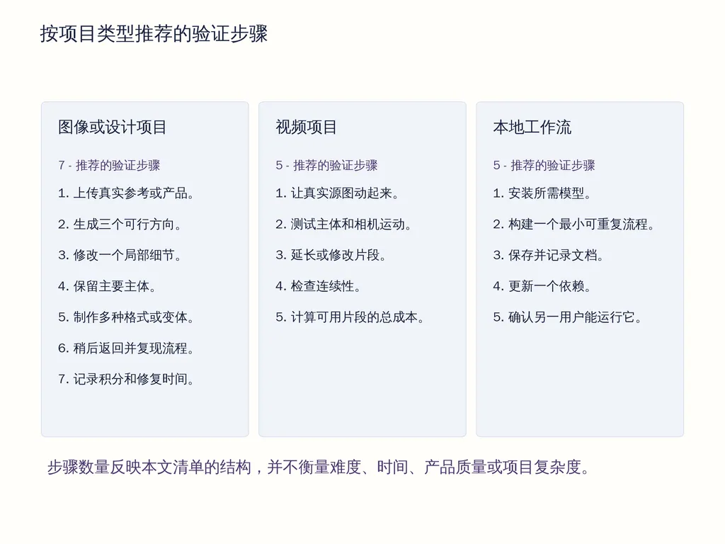 按项目类型推荐的验证步骤