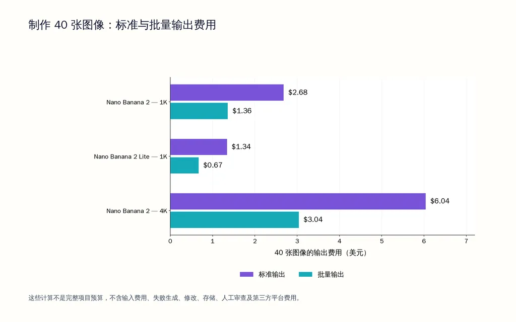 制作 40 张图像:标准与批量输出费用
