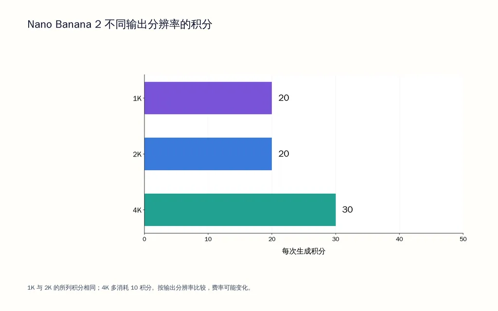 Nano Banana 2 不同输出分辨率的积分