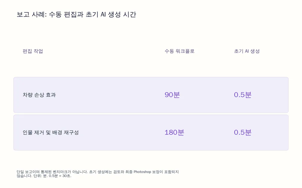 보고 사례: 수동 편집과 초기 AI 생성 시간