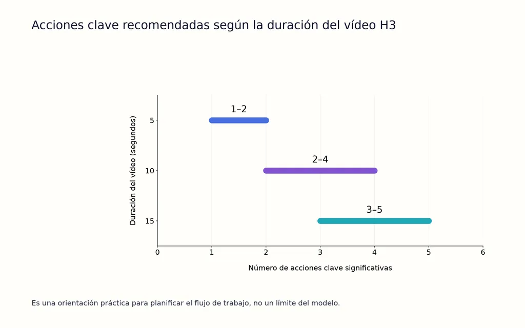 Acciones clave recomendadas según la duración del vídeo H3
