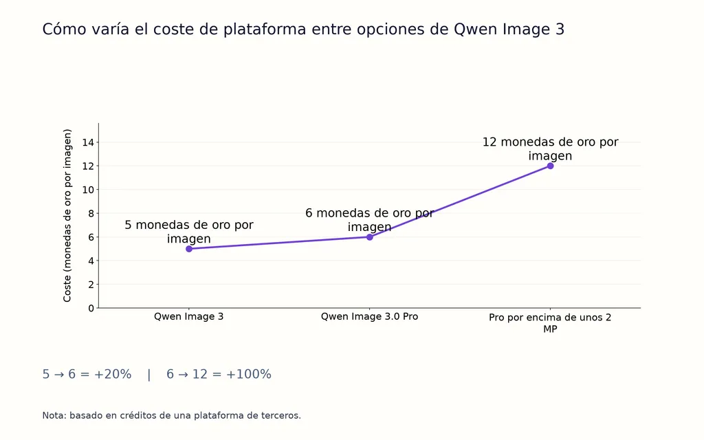 Cómo varía el coste de plataforma entre opciones de Qwen Image 3