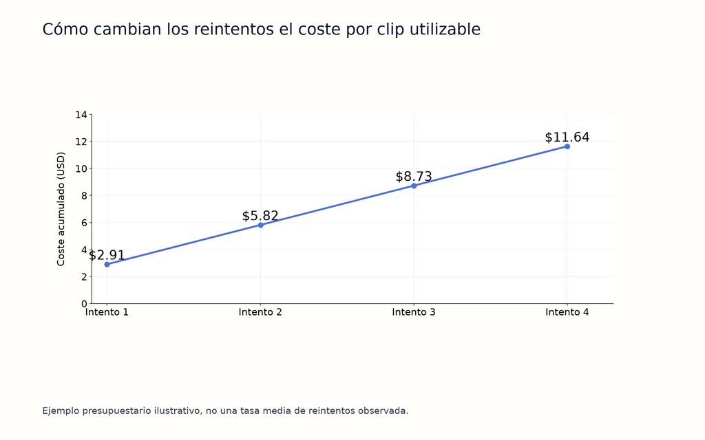Cómo cambian los reintentos el coste por clip utilizable