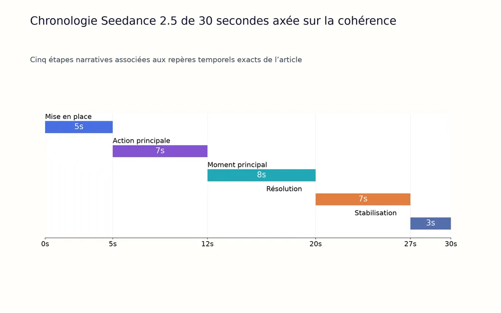 Chronologie Seedance 2.5 de 30 secondes axée sur la cohérence