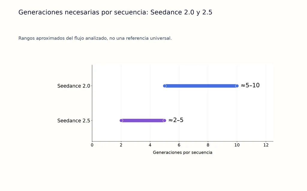Generaciones necesarias por secuencia: Seedance 2.0 y 2.5