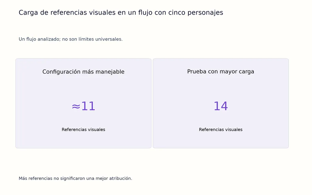 Carga de referencias visuales en un flujo con cinco personajes