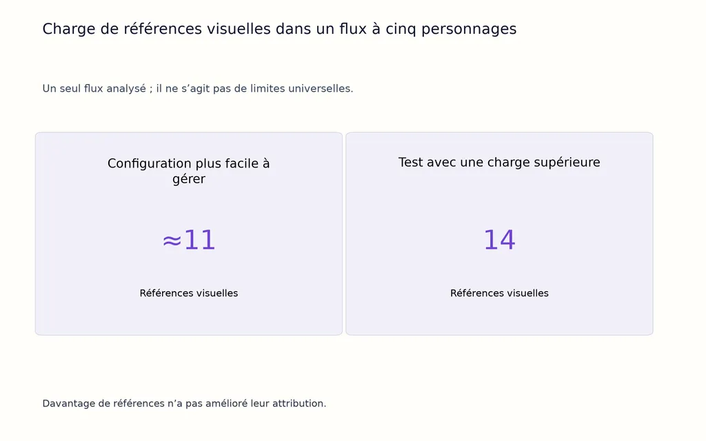Charge de références visuelles dans un flux à cinq personnages