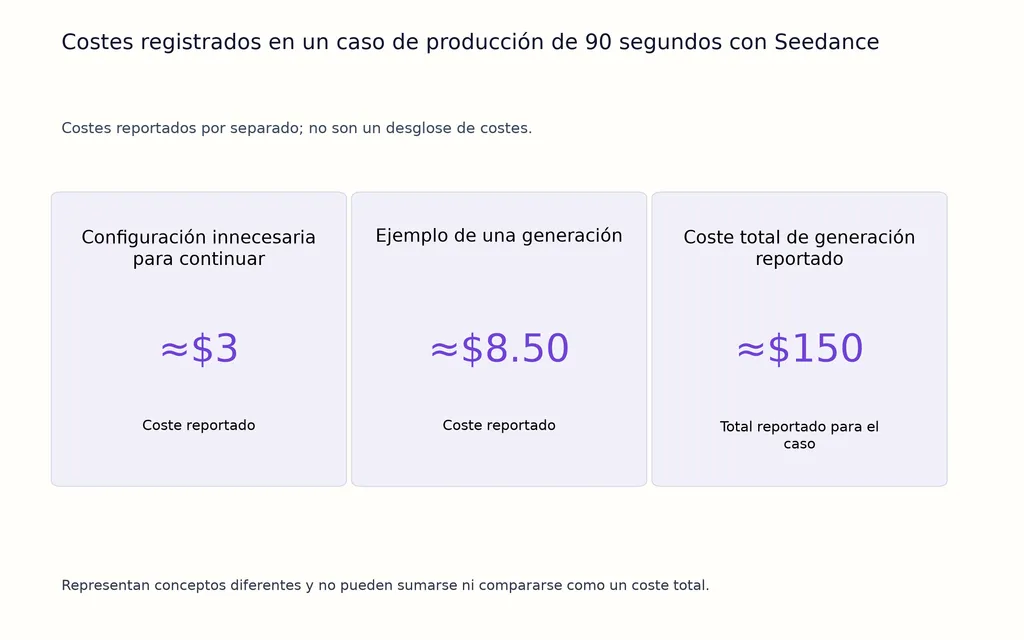 Costes registrados en un caso de producción de 90 segundos con Seedance