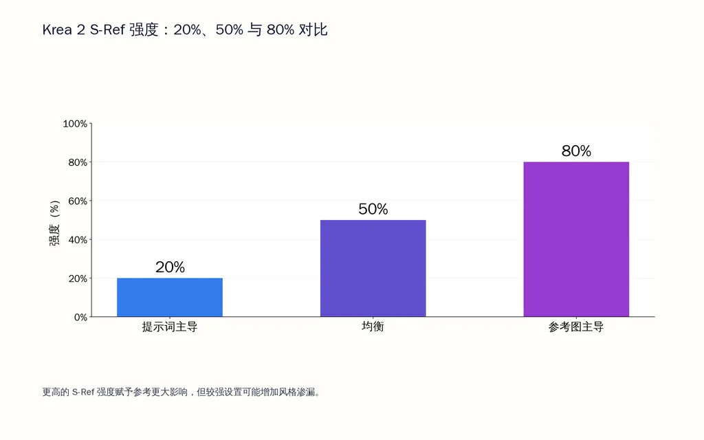 Krea 2 S-Ref 强度:20%、50% 与 80% 对比